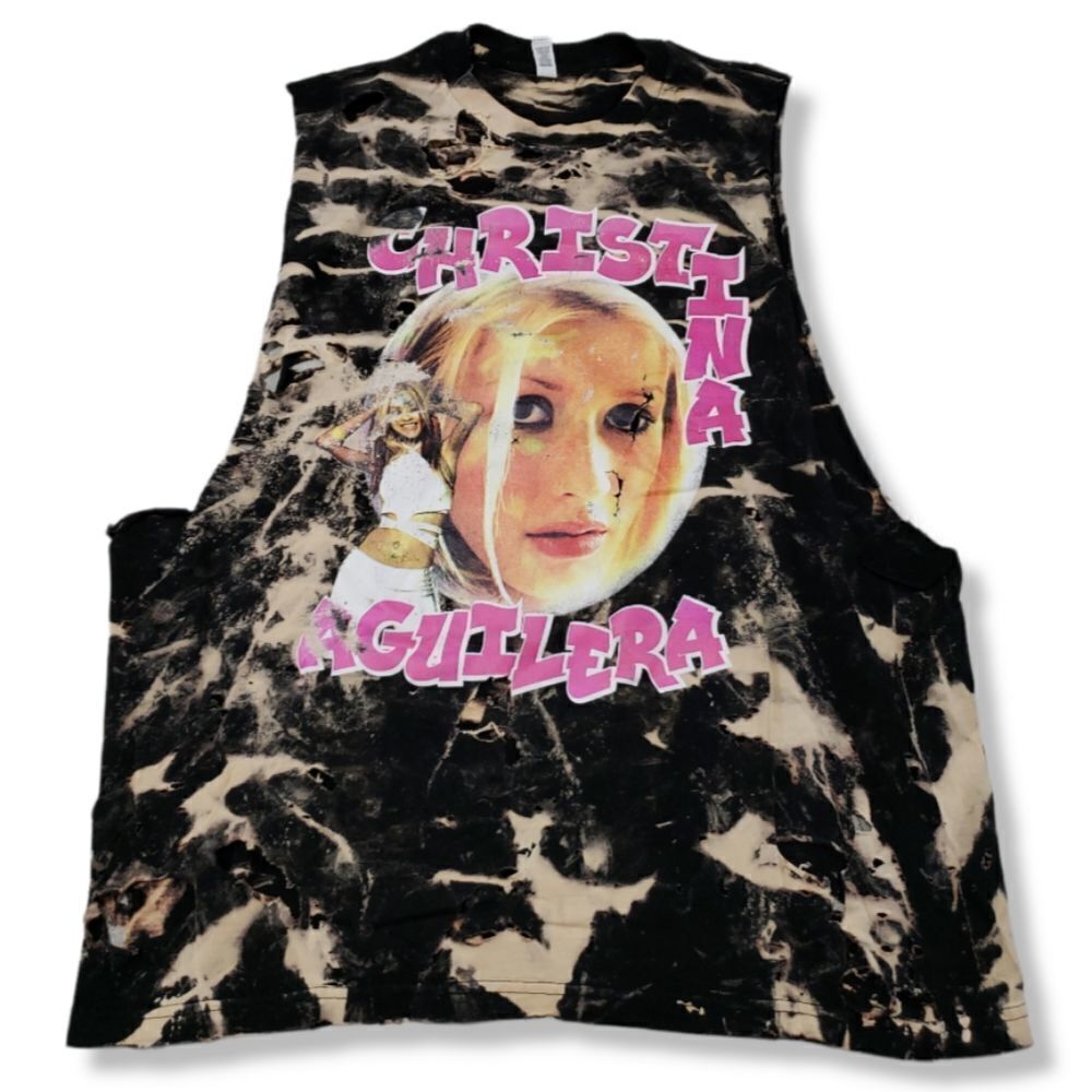 Christina Aguilera Shirt Size XL 2021 Hollywood Bowl Concert Destroyed Ripped